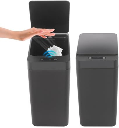 YESTAIM Lot de 2 poubelles à capteur automatique - 20 l - Pour cuisine, salle de bain - Avec couvercle automatique - Pour chambre à coucher, salon, espace étroit - Noir