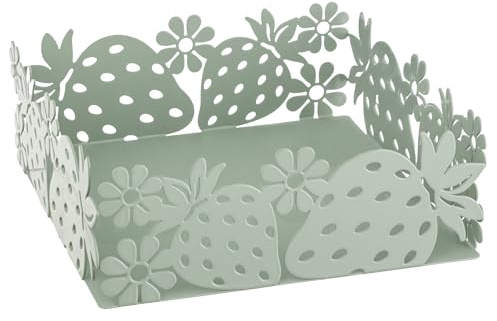 Baroni Home Portatovaglioli in Metallo Decorato, Design Moderno per Tavola e Cucina, Linea Fragola, 16x16x6 cm