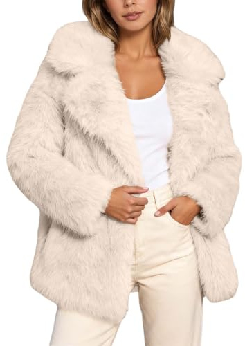 EQWIGKEIT Giacca in pelliccia da donna, corta, invernale, elegante, in pelliccia sintetica, giacca termica invernale, in tinta unita, calda, comoda e morbida, beige., XL