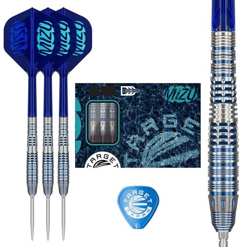 Target Japan Mizu Series Steel Tip Darts, 24G Barrel 03 | 90% Tungsten Darts, K-Flex No.2 Flights & Shafts, Swiss Nano Points & SP Tool Included