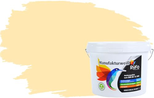 RyFo Colors Bunte Wandfarbe Manufakturweiß Samtgelb 3l - weitere Gelb Farbtöne und Größen erhältlich, Deckkraft Klasse 1, Nassabrieb Klasse 1