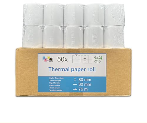 50 termiska spolar, 80 x 80 x 12 mm, BPA-fri, termisk kassarulle, termisk kassarulle, för termisk skrivare, kassapapper