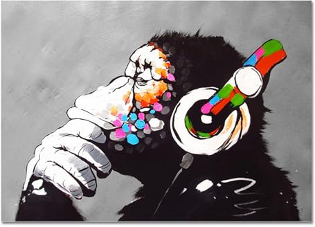 Giallobus - Quadro - Banksy - Dj Monkey - Vetro acrilico - 100x70 - Pronto da appendere - Quadri moderni per la casa