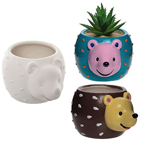 Baker Ross AX166 Hedgehog Ceramic Flower Pots - Box of 2, for Kids to Paint and Grow Your Own Plants