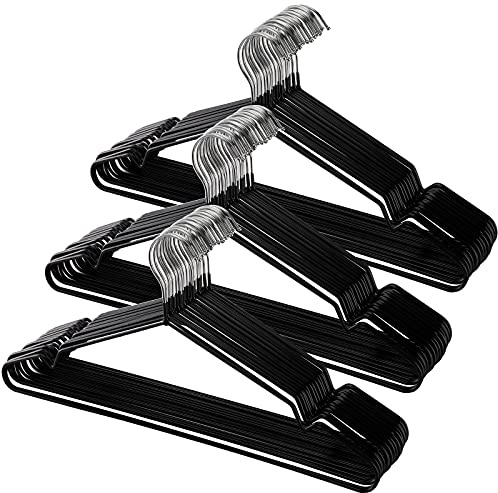 Tosnail 50 Pack 16-Inch Stainless Steel Wire Metal Hangers, Non-Slip Hanger, Space Saving Closet Clothes Hangers - Black