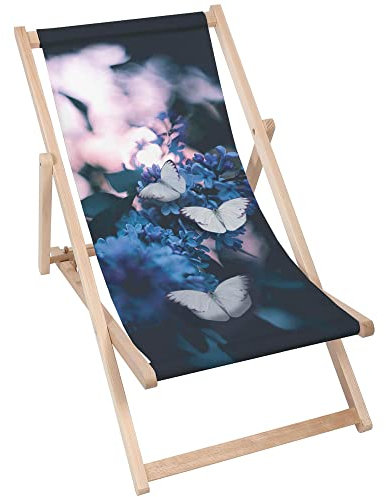 DreamRoots Liegestuhl Klappbar Holz aus Buchenholz, bis 130 kg belastbar, 3-Fach verstellbare Rückenlehne, waschbarer Polyesterbezug