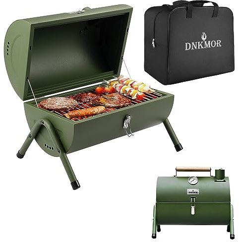 Portable Charcoal Grill, Tabletop Outdoor Barbecue Smoker, Small BBQ Grill for Outdoor Cooking Backyard Camping Picnics Beach by DNKMOR GREEN