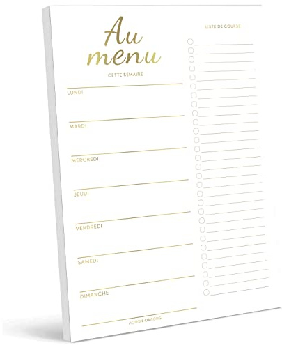 Bloc-Notes Au Menu Organiseur Repas Semaine, Tableau Menu Hebdomadaire, Planning Repas, Organisateur Menu, Planificateur de Repas, Régime Menu Planner, Format A5, 50 Feuilles.