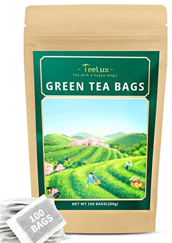 TeeLux Green Tea Bags, Natural Pure Green Tea, Super Antioxidant, Caffeinated, 100 Count Tea Bags to Support Overall Health