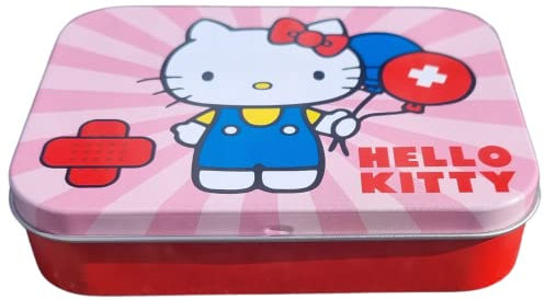 Cerotti per bambini Prodotto in licenza - Scatola di metallo - 24 cerotti - Adatta per zaino - borsetta (Hello Kitty Pink, 1 pezzo)