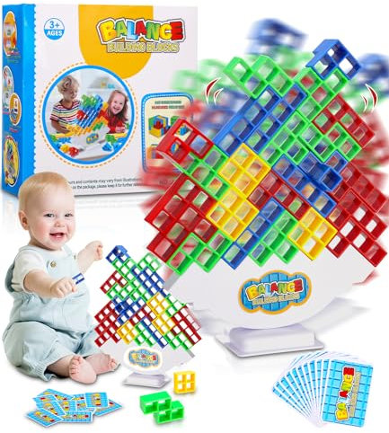 48PCS Balance-Spiel,Stapelspiel Spielzeug,22 Bausteinkarten,Kinder Stapelturm Holz,Tetris Balance Spielzeug Tower Game,Stapelblöcke Balancing Spiel Puzzlespiele-Geschenke für Jungen und Mädchen