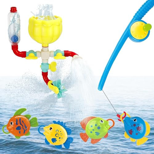 koolbitz Kids Bath Toy and DIY Fishing Toy with Fishing Rod Catch Set & Water Sprinklers Childrens Mould Free Floating Fishing Game Bathtime Bathroom Tub Toy Game for Boys Girls