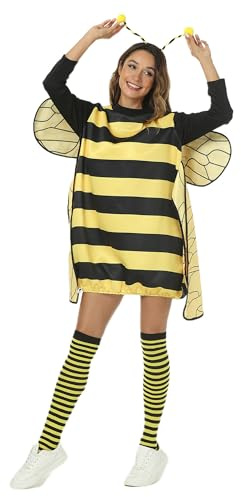 SANSIWU Dam bi cosplay kostym set bi klänning med vingar pannband ben ärmar för rollspel tillbehör halloween tema fest kostymer