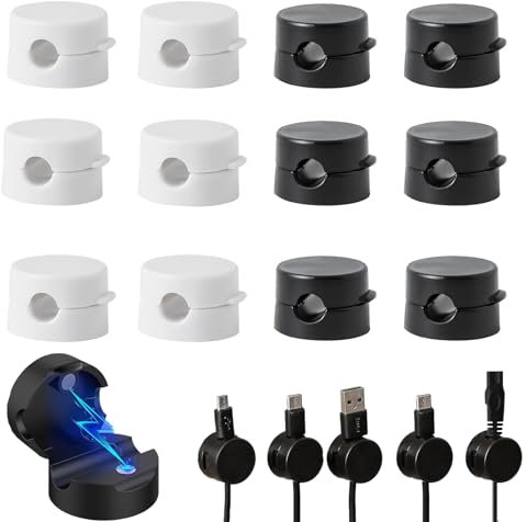 Nadiaen Magnetic Cable Clips,12 Pcs Charging Cable Magnetic Cable Organizer Storage Holder Adjustable Cable Tidy Hide Phone Charger Cable Clips Management for Office Supplies Kitchen Appliances