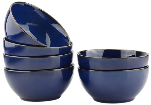 binsakao Lot de 6 bols à céréales en céramique pour cuisine, lave-vaisselle et micro-ondes – Pour céréales, soupe, flocons d'avoine, crème glacée, salade, pâtes – Bleu – 13,2 cm