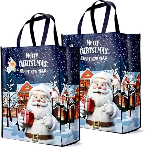 YOOYEH 50x40cm Christmas Tote Bag, Extra Large Reusable Grocery Bag with Handle, Present Bag, Shopping Bag for Holiday Xmas Event Party for Xmas Gift Delivering Shopping