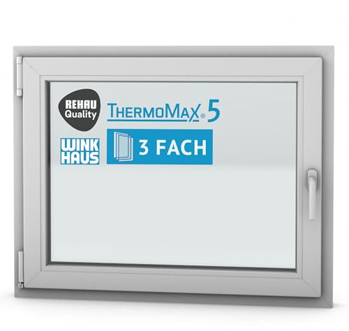 ThermoMax 5 Classic Kunststoff-Fenster, Uw-Wert 1,2, BxH: 100x80cm / 1000x800mm, DIN links (Griff rechts), mit 3-fach Wärme-Isolier-Verglasung, Winkhaus Sicherheitssystem & Rehau Profil
