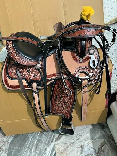 Pony - Sella in pelle scamosciata per bambini, stile western, 25,4 - 45,7 cm, per equitazione, spettacolo, equitazione (sedile 33 cm)