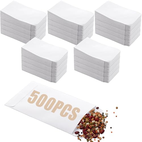 AHAQU 500 buste bianche piccole, 6 x 10 cm, autoadesive, in carta kraft, per riporre piccoli oggetti, monete, perline, salari