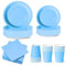 Set Stoviglie Carta Monouso Celeste 112 Pezzi, Festa di Compleanno, Kit per 24 Ospiti