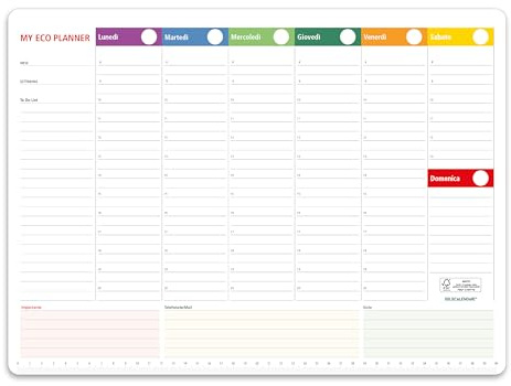 Planner Settimanale da Tavolo Perpetuo (date da scrivere) ECOLOGICO Certificato FSC® Mix Credit - Pagine incollate antiorecchie - 60 FOGLI a strappo - Per Ufficio Casa Scuola (42X30)