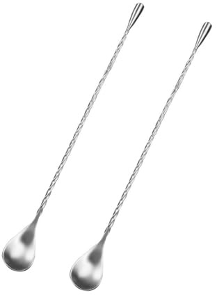 Angelkiss Edelstahl Cocktail-Rührlöffel mit Spiraldesign – 30.8 cm Lange Barlöffel für Mixgetränke, Kaffee & Milchshakes – Rostfrei & Spülmaschinengeeignet(2PCS)