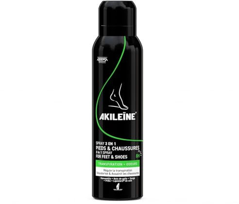 AKILEINE – Spray Déodorant 3 en 1 Anti-Odeur pour Pieds et Chaussures, Fraîcheur Intense (150 mL) - Le Lot De 3
