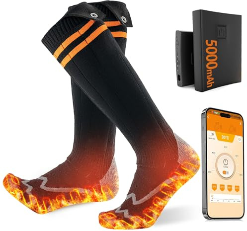 ROCKY&CHAO Calcetines Calefactables 5000 mAh Recargables, 4 Niveles de Temperatura, Calentamiento en la Planta del Pie, Calcetines Térmicos Eléctricos para Hombre y Mujer Calentador de pies