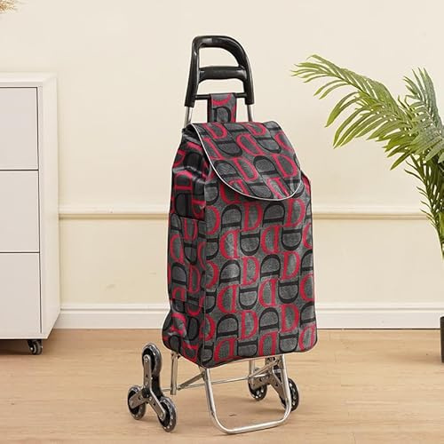 WITFAMILY Shoppingvagn med 35 l förvaringslåda, vikbar transportvagn med trappklättringhjul, shoppingvagn med avtagbar väska, shoppingväska, handvagn