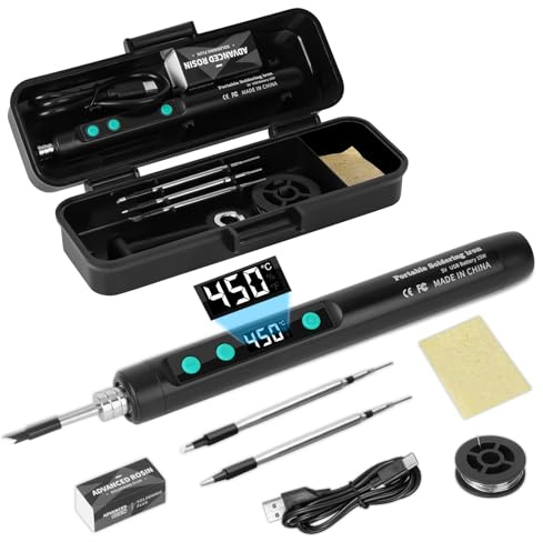 Kit di Saldatura, 180-450℃ Ricaricabile USB Saldatore a Stagno Portatile Senza Fili Saldatura Elettrico con 3 Punte di Ricambio Stazione di Saldatura per Riparazioni Ingegneria, Creazione Gioielli