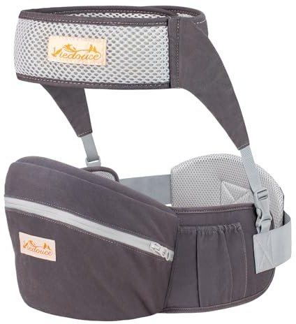 Viedouce Portabebé Ergonómico, Porteo Bebé Recién Nacido y Niños 4-36 Meses, Asiento de Cadera con Cinturón de Seguridad (Gris Oscuro)