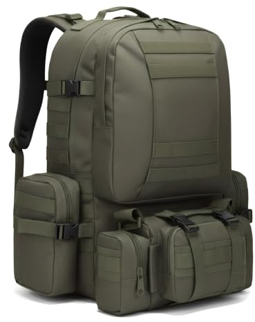 Fortune Edge Military Tactical Backpack for Men 60L Waterproof Bug Out Bag Survival Rucksack Go Bag Emergency Molle System Army 3 Day Assault Pack for Hiking Hunting Camping Green