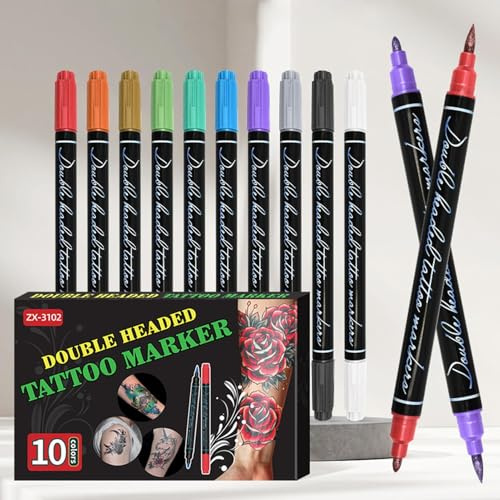 10 Color Temporary tattooes Markers for Skin - Body Art Markers, Double Body Marker Pens Washable Face Bodies Painting Kit, Easy to Wash, Smooth Application Texture for BodyFace Art,Party,Festival