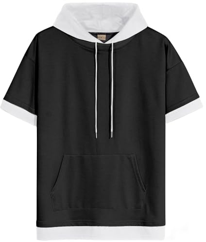 RUIZEHONG Sweat Homme Manche Courte Coton Pull Capuche Sports Hoodie T-Shirt Manches Courtes L'été Pull