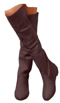 Brown Slouchy Knee High Boots for Women UK,Low Chunky Heel Boot with Side Zipper Round Toe Booties Ladies Casual Suede Shoes Winter Non Slip Dressy Comforable Wedge Warm Wide Flat Booties