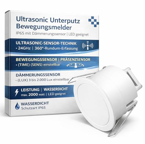 Ultrasonic Unterputz Bewegungsmelder, Präsenzmelder IP65 24GHz, LED geeignet