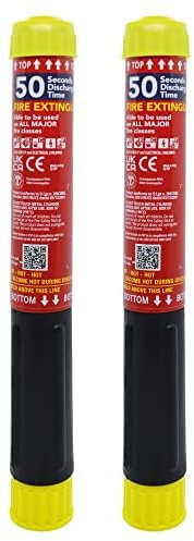 Fire Safety Stick - FSS50 Double Pack (FSS50-DBLE : Fire Extinguisher A, B, C, F & Electrical - 50 Seconds Discharge x2 units - Light & Compact, No Mess, Non-pressurised, 15 year Shelf life)