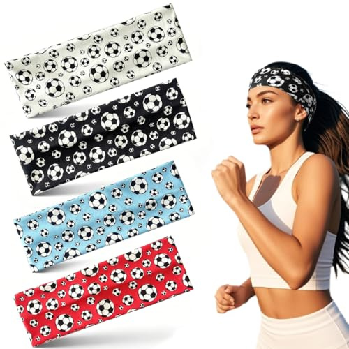 UEAVOID Diademas Deportivas 4 Piezas para Niños, Cintas Pelo Antideslizantes y Elásticas, Finas que Absorben el Sudor para Fútbol en 4 Colores