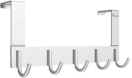 Anjuer Mehrzweck 5 Haken Türhaken Kleiderhaken für Handtüche, Hüte, Roben, Schlüssel, Handtaschen, Mäntel - Aluminiumlegierung,gebürstete Oberfl, Silber