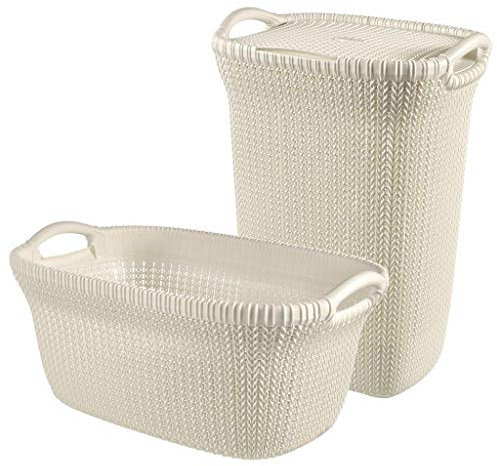 CURVER Knit Wäschekorb, Kunststoff, Creme, 1x57L + 1x40L