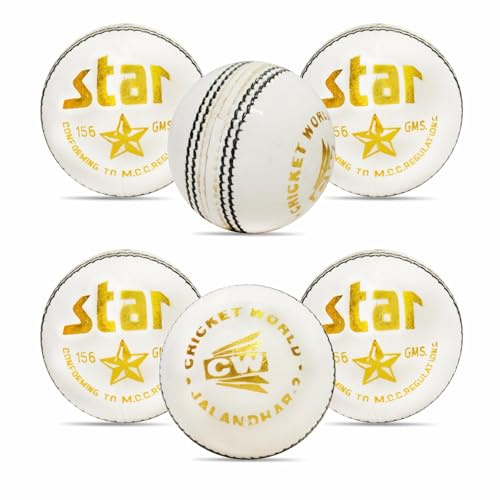 CW Stjärna vit cricket fladdermus förpackning med 12 korkbollar läder cricketboll hård inre vit match träning klubb cricket övningsboll vikt 156 g ca