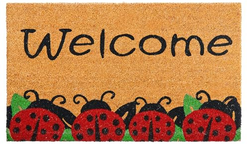 Felpudo Mariquitas de Fibra de Coco - 70x40cm - Felpudos Antideslizantes - Alfombras Originales para la Entrada a Casa, Pasillos, Puertas de Exterior - Accesorios para el Hogar -Material Resistente