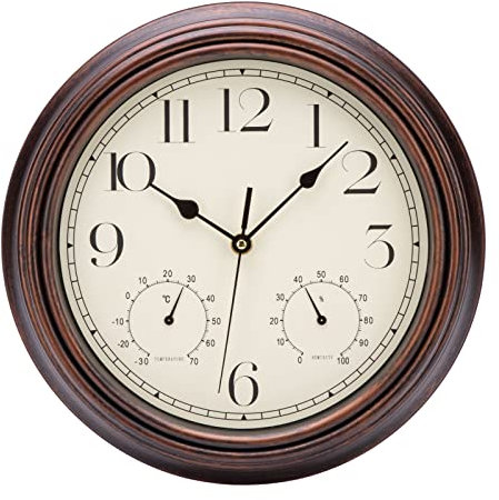 ACCSHINE Wall Clock with Thermometer and Hygrometer Silent Vintage 30 cm Roman Numerals Quartz Large Battery Operated Easy to Read for Room Home Kitchen Bedroom Office School