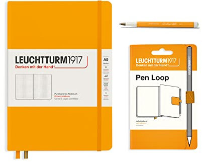 LEUCHTTURM1917 367889 Notizbuch Set - Notizbuch Medium (A5), Dotted, Rising Sun + Pen Loop Rising Sun + Drehgriffel Nr.1 Rising Sun