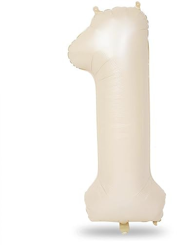 40 Inch Beige Number 1 Balloon for 1st Birthday Decoration, Large Self Inflating Cream Foil Number Balloons 0-9 for Boys Girls, White Sand 1 Helium Balloons for Women Men Party Anniversary Supplies
