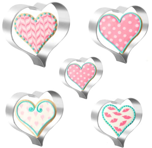 Cortador de galletas de corazón de 5 uds, cortadores de galletas en forma de corazón, moldes de galletas en forma de corazón de acero inoxidable para el Día de San Valentín