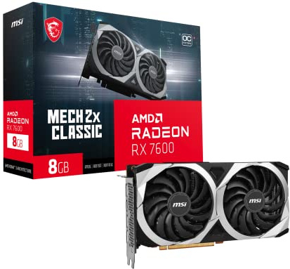 MSI Gaming Radeon RX 7600 128-bit 8GB GDDR6 DP/HDMI Dual Torx 3.0 Fans FreeSync DirectX 12 VR Ready OC Grafikkarte (RX 7600 MECH 2X Classic 8G OC)