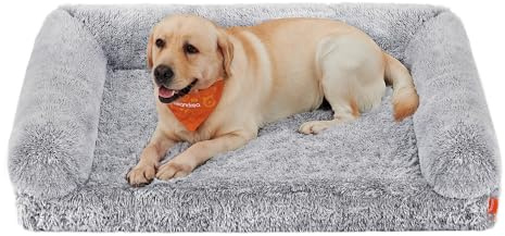 Feandrea FluffyHug Panier pour Chien, Canapé pour Chiot, Taille XXL, pour Chiens de Grande Taille, en Mousse Alvéolée, avec Housse Amovible Lavable, 122 x 85 x 16 cm, Gris Ombré PGW234G01V1