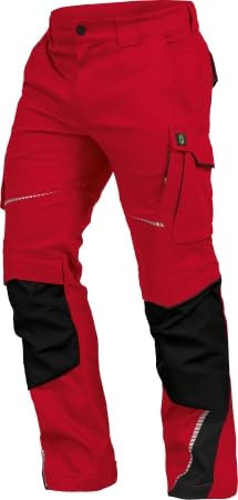LEIBWÄCHTER Flex-line Arbeitshose Herren – rot/schwarz – Gr. 48 – Bequeme Workwear mit Elastan (Spandex) – 60°C waschbar & trocknergeeignet – erhöhte Reißfestigkeit – für verschiedenste Berufe