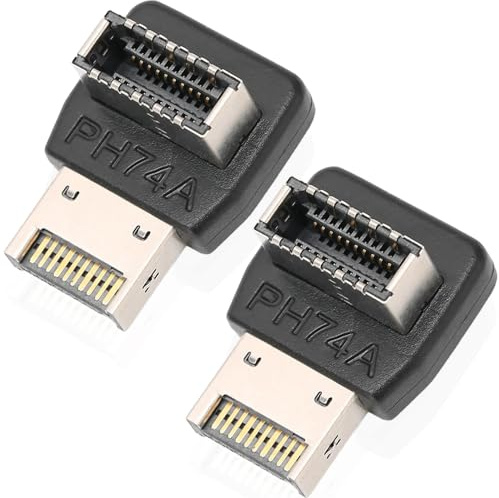 Xiatiaosann 90 Degree USB 3.2 Type-E Adapter, USB 3.2 Type-E Male to Type-E Female Front Panel Internal Connector Adapter, High Speed 10Gbps Transmission for Motherboard (2 Pack)